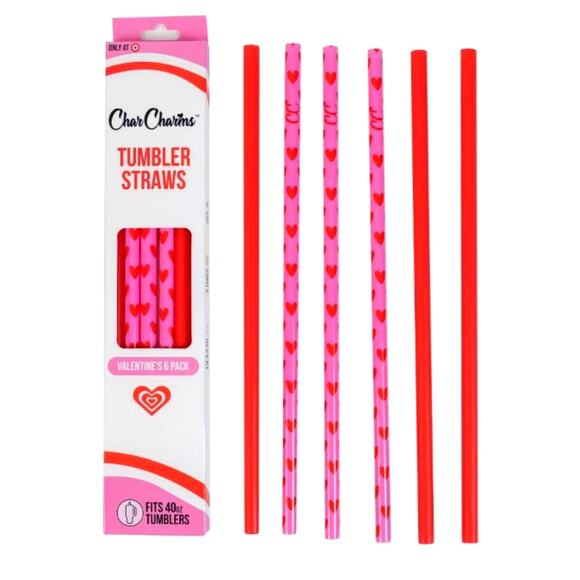 Target CharCharms Valentine Tumbler Stanley Straws 6pk 40oz Pink Red Hearts New - Picture 1 of 10